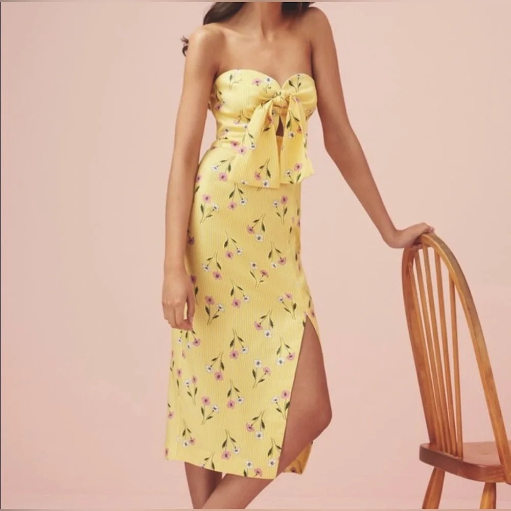 Finders Keepers Limoncello Floral Linen Strapless Bodycon Dress Sz M Easter - Picture 5 of 15